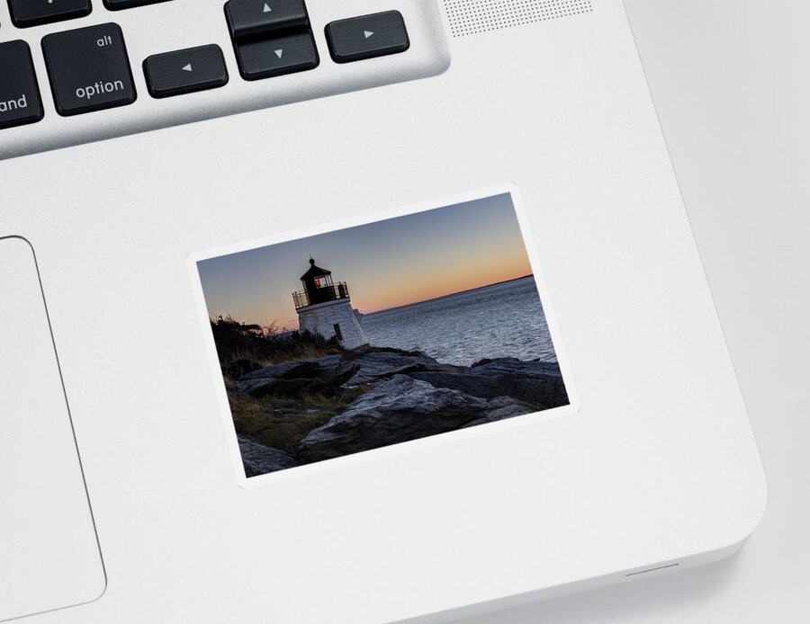 Andrew Pacheco Sticker featuring the photograph Lighthouse On The Rocks at Castle Hill by Andrew Pacheco