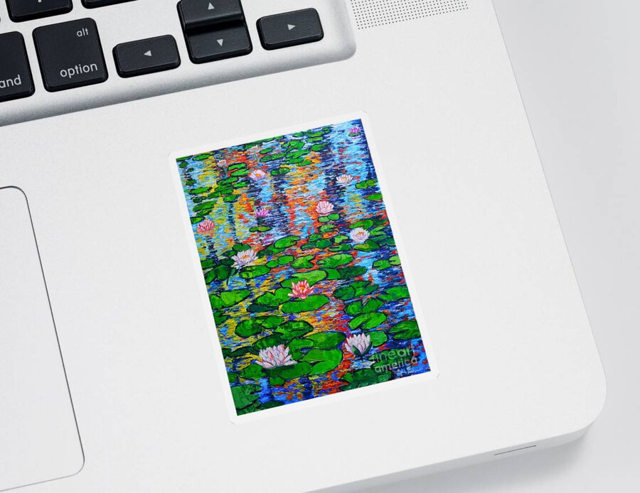 Lilies Sticker featuring the painting Lily Pond Colorful Reflections by Ana Maria Edulescu