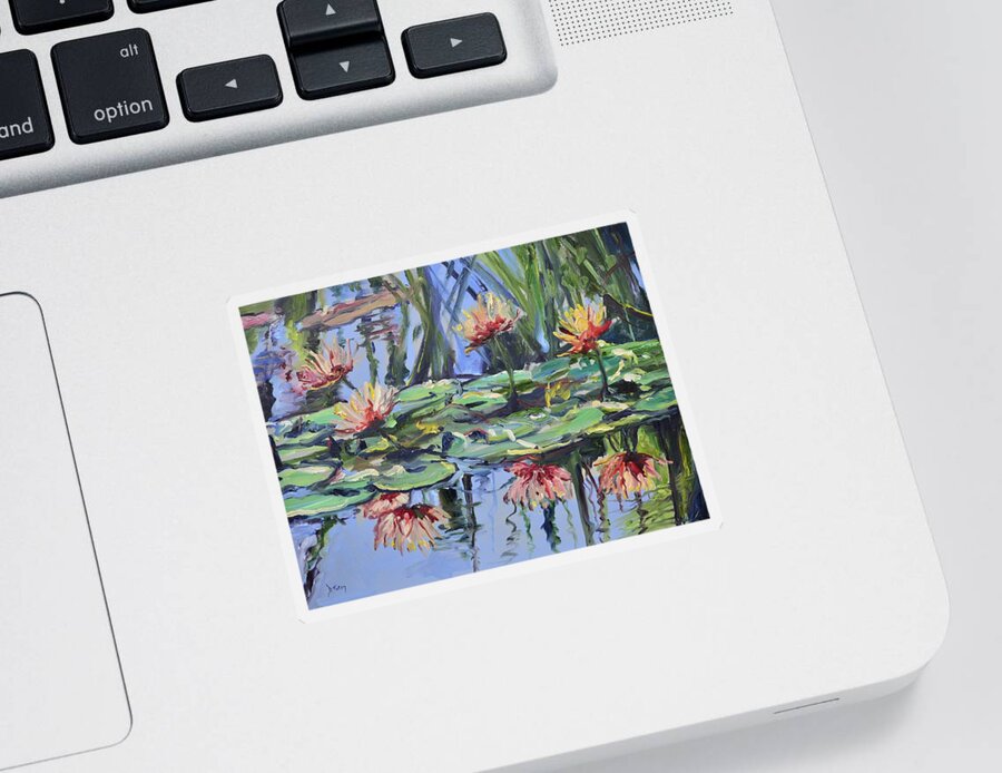Lily Sticker featuring the painting Lily Pond Reflections by Donna Tuten