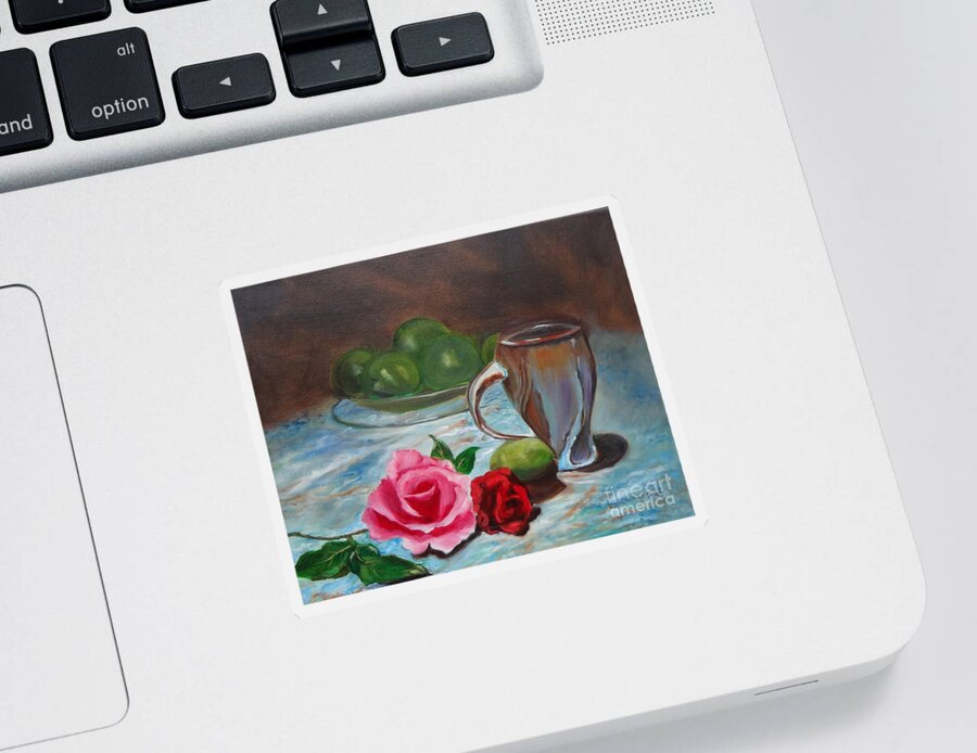 Pink Roses Sticker featuring the painting Limes and Roses by Jenny Lee