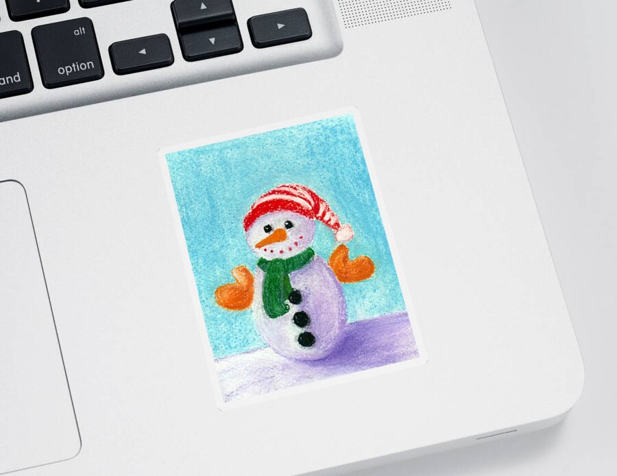 Little Sticker featuring the painting Little Snowman by Anastasiya Malakhova