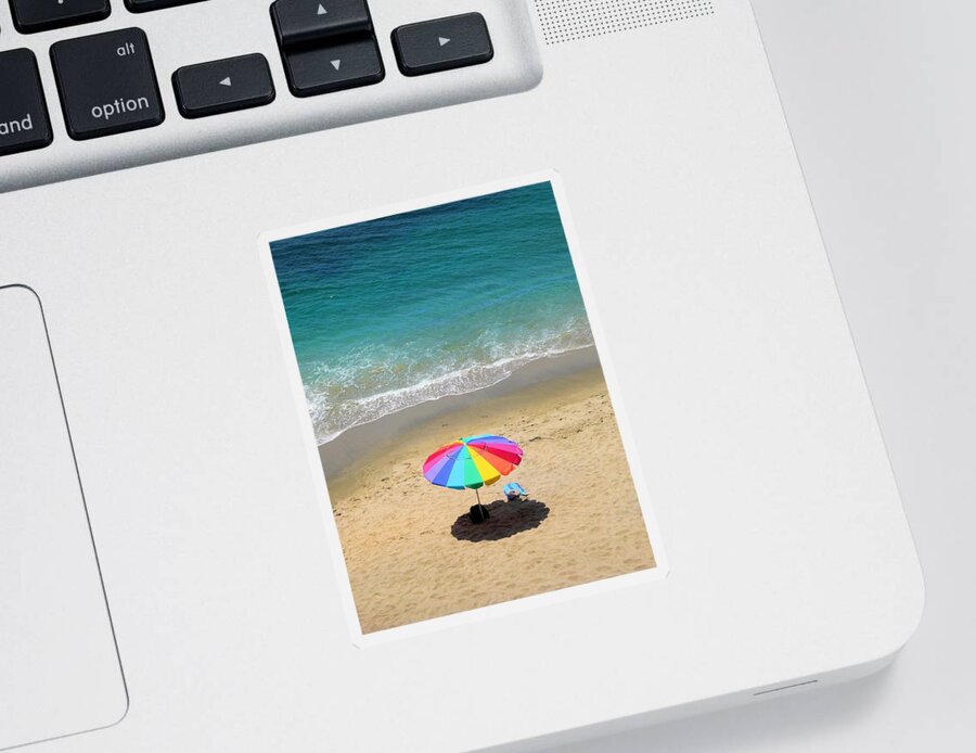 Beach Sticker featuring the photograph Lone Umbrella by Jane Girardot