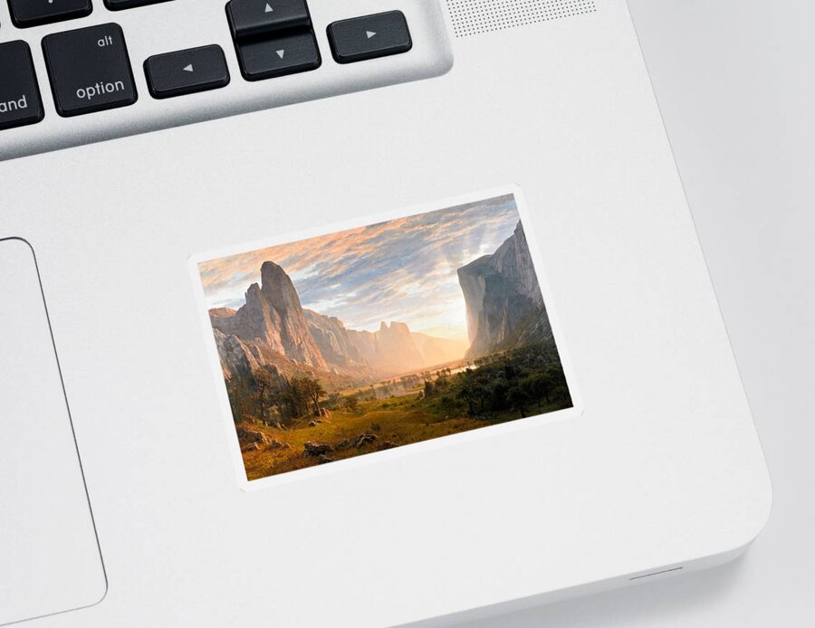 Albert Bierstadt Sticker featuring the painting Looking down Yosemite Valley by Albert Bierstadt