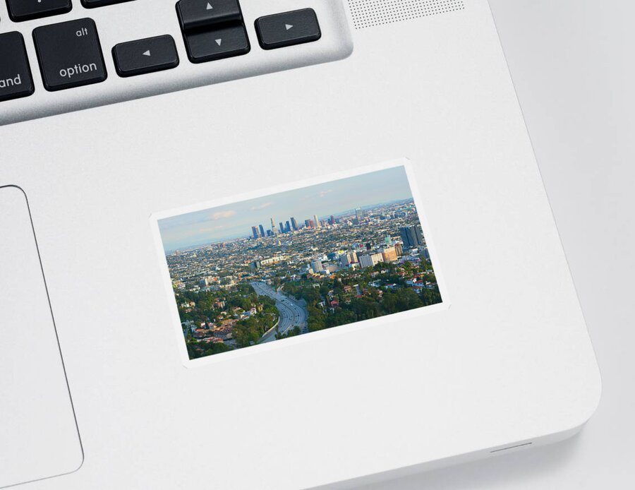 Los Angeles Sticker featuring the photograph Los Angeles Skyline and Los Angeles Basin Panorama by Ram Vasudev