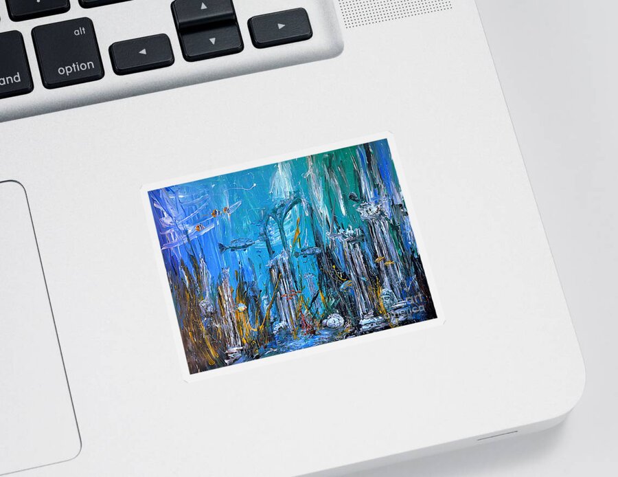 Seascape Sticker featuring the painting Lost city by Arturas Slapsys