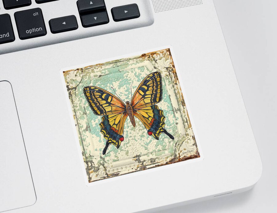 Acrylic Painting Sticker featuring the painting Lovely Yellow Butterfly on Tin Tile by Jean Plout