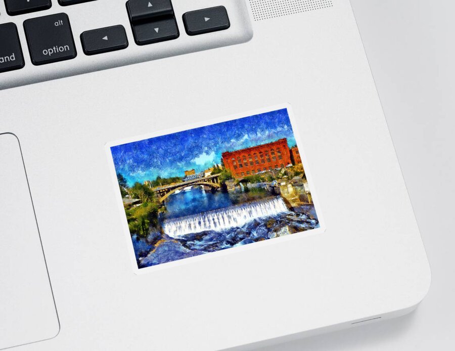 Spokane Falls Sticker featuring the digital art Lower Spokane Falls by Kaylee Mason