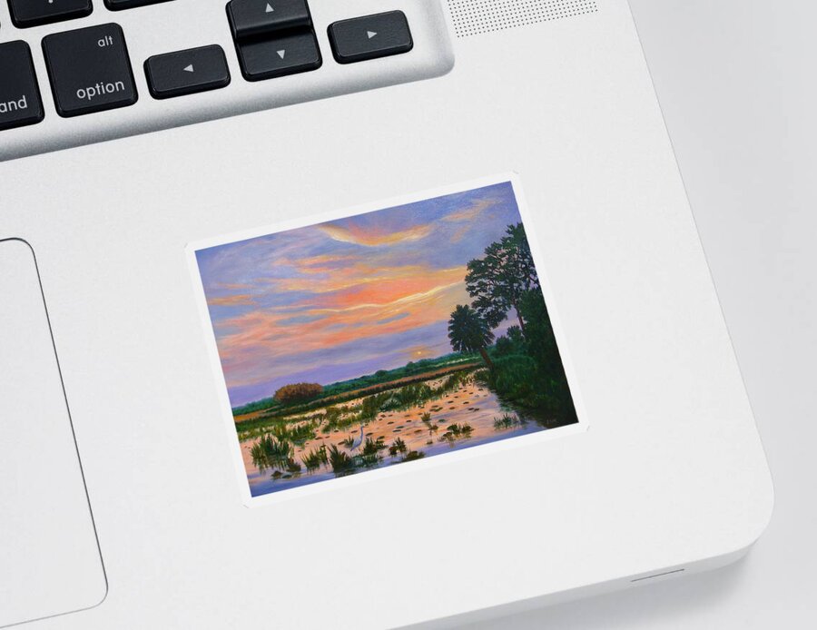 Karen Zuk Rosenblatt Art And Photography Sticker featuring the painting Loxahatchee Sunset by Karen Zuk Rosenblatt