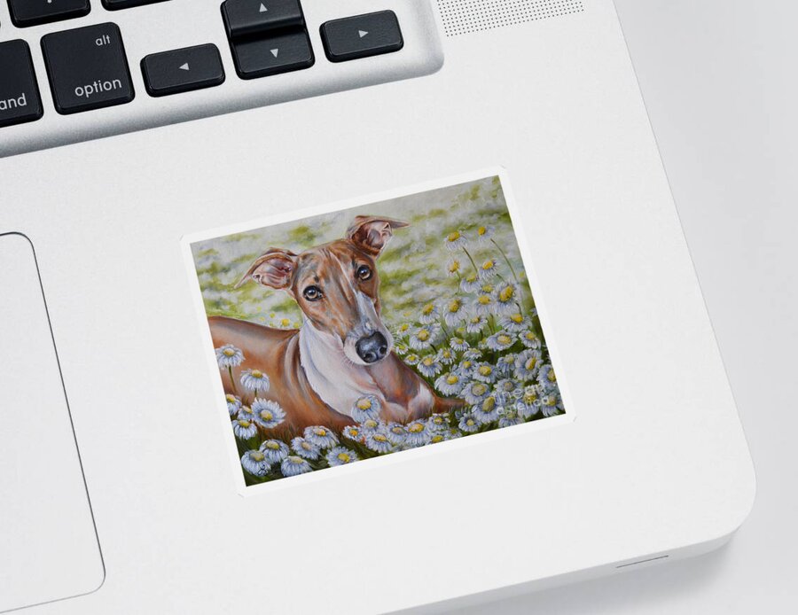 Italian Greyhound Sticker featuring the painting Lucie by Lachri