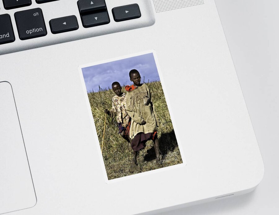 Africa Sticker featuring the photograph Maasai Boys by Timothy Hacker