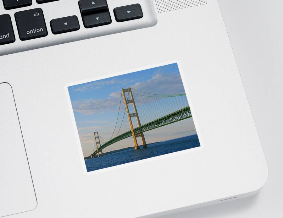 Bridge Sticker featuring the photograph Mackinac Bridge in the Setting Sunlight by Keith Stokes