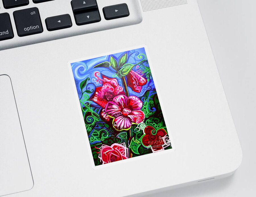 Flower Sticker featuring the painting Magenta Fleur Symphonic Zoo I by Genevieve Esson