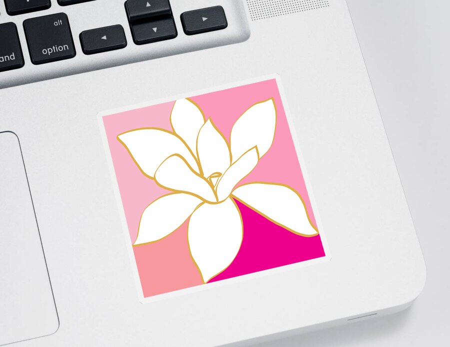 Magnolia Sticker featuring the painting Magnolia 1- colorful painting by Linda Woods