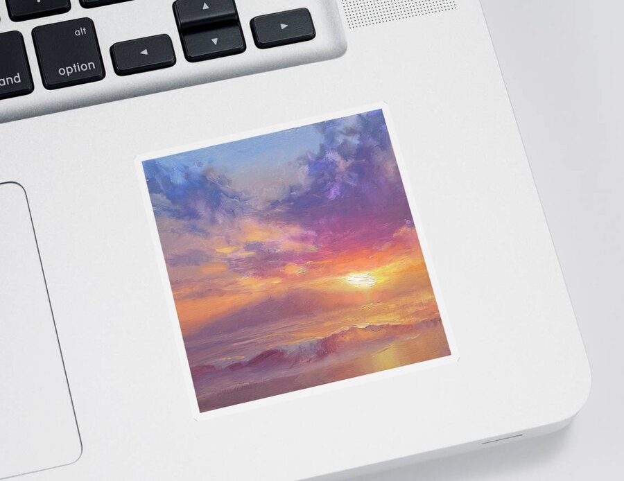 Hawaii Sticker featuring the painting Coastal Hawaiian Beach Sunset Landscape and Ocean Seascape by K Whitworth