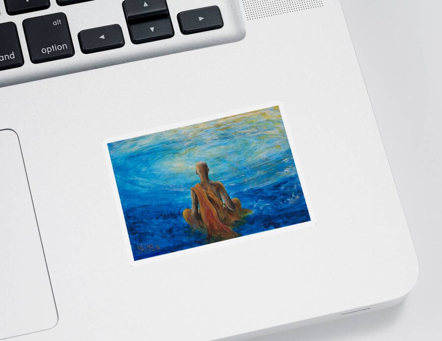 Monk Sticker featuring the painting Meditation by Nik Helbig