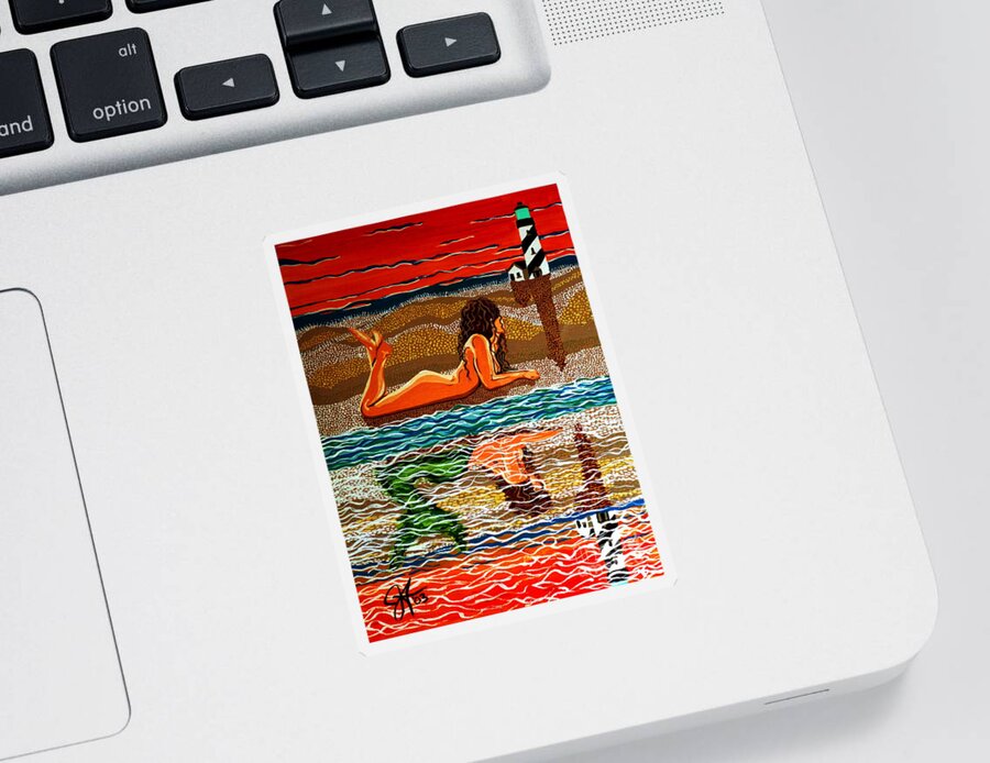 Nude Sticker featuring the painting Mermaid Day Dreaming by Jackie Carpenter
