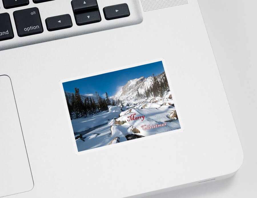 Happy Holidays Sticker featuring the photograph Merry Christmas Snowy Mountain Scene by Cascade Colors