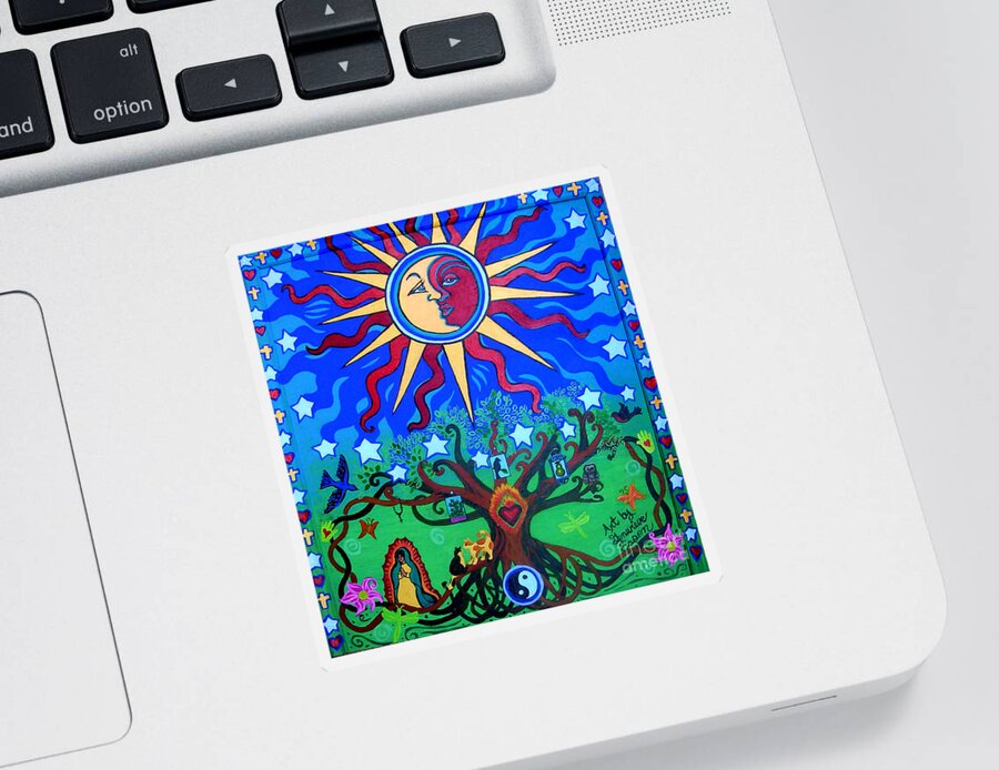 Mexican Sticker featuring the painting Mexican Retablos Prayer Board Small by Genevieve Esson