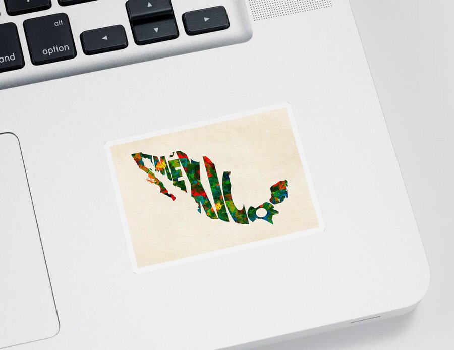 Mexico Sticker featuring the painting Mexico Typographic Watercolor Map by Inspirowl Design