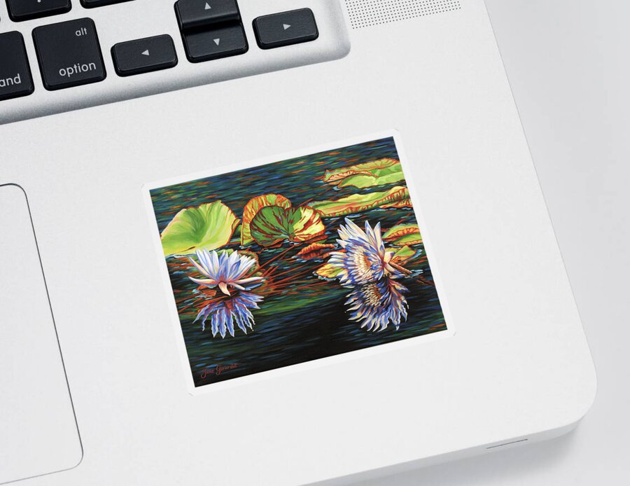 Lily Lilies Water Pond Pad Flower Flowers Floral Lake Sticker featuring the painting Mirrored Lilies by Jane Girardot