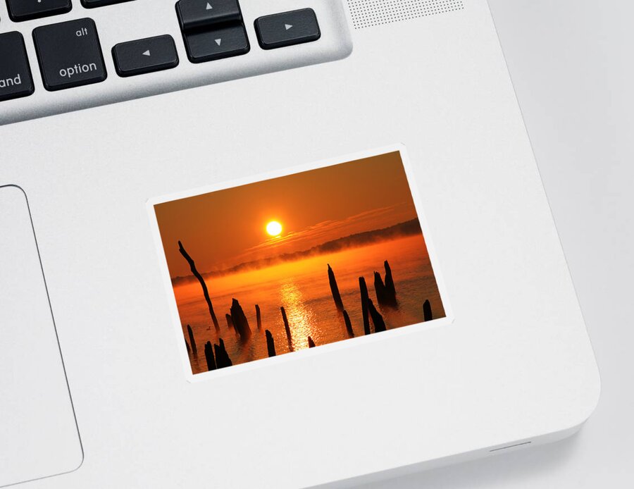 Sunrise Sticker featuring the photograph Misty Sunrise by Roger Becker