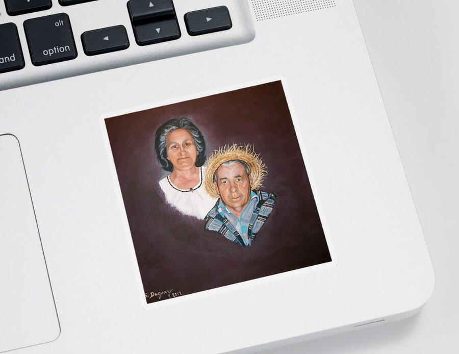 Portrait Sticker featuring the painting Mom and Dad by Sharon Duguay