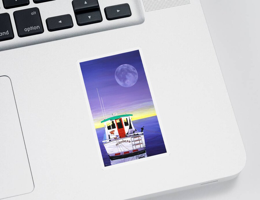 Seascape Sticker featuring the painting Moonbeam by Wilfrido Limvalencia