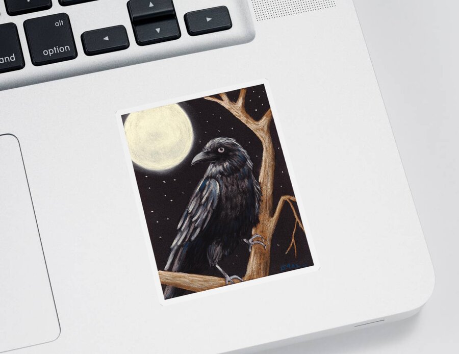 Raven Sticker featuring the painting Moonlight Raven by Anastasiya Malakhova