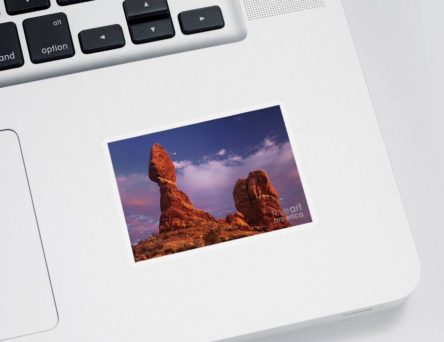 Arches National Park Sticker featuring the photograph Moonrise At Balanced Rock Arches National Park Utah by Dave Welling