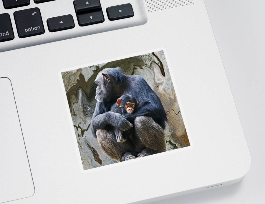 Chimpanzee Sticker featuring the photograph Mother and Child Chimpanzee 2 by Daniele Smith