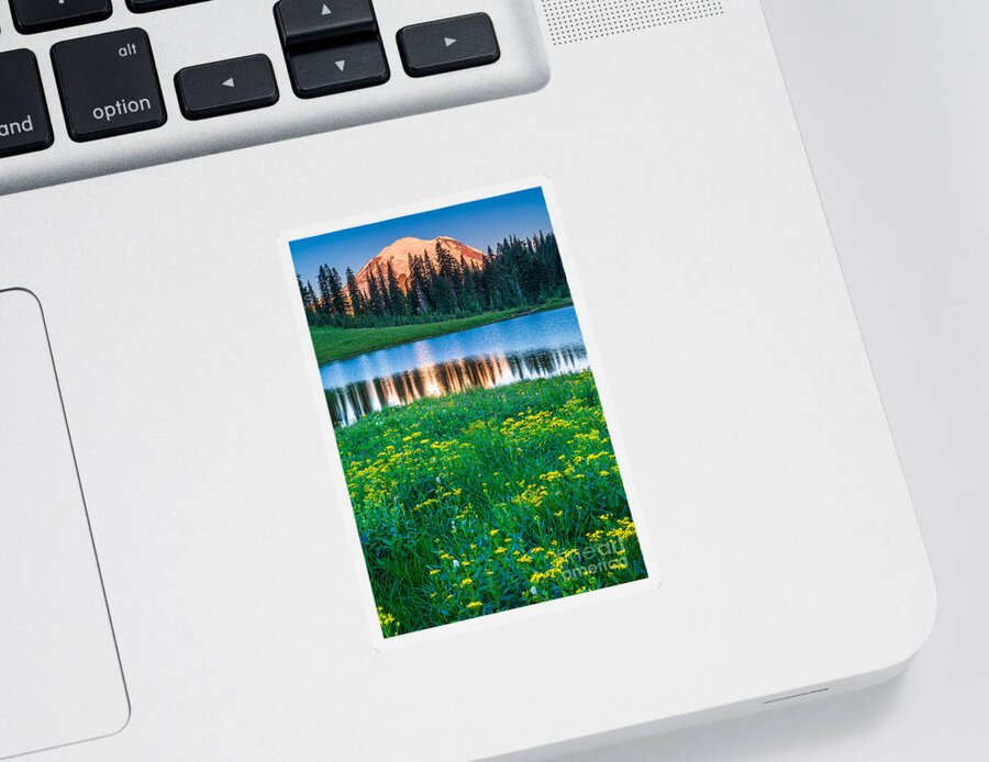 America Sticker featuring the photograph Mount Rainier and Tipsoo Lake by Inge Johnsson