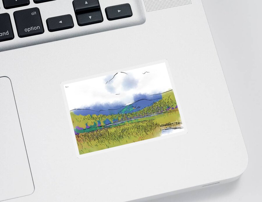 Mountain Sticker featuring the digital art Mountain Meadow Lake by Kirt Tisdale