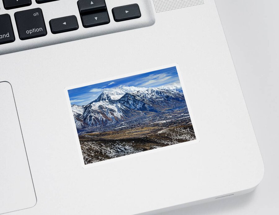 Wasatch Mountains Sticker featuring the photograph Mt. Timpanogos in Winter from Utah Valley by Gary Whitton