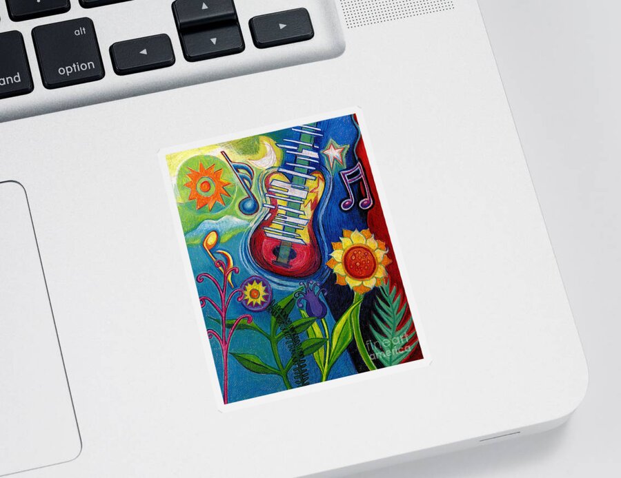 Music Sticker featuring the drawing Music On Flowers by Genevieve Esson