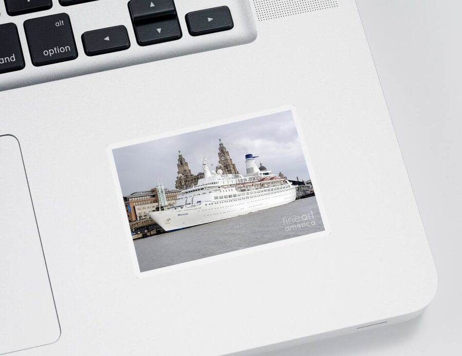 Liverpool Sticker featuring the photograph MV Discovery cruise liner by Steev Stamford