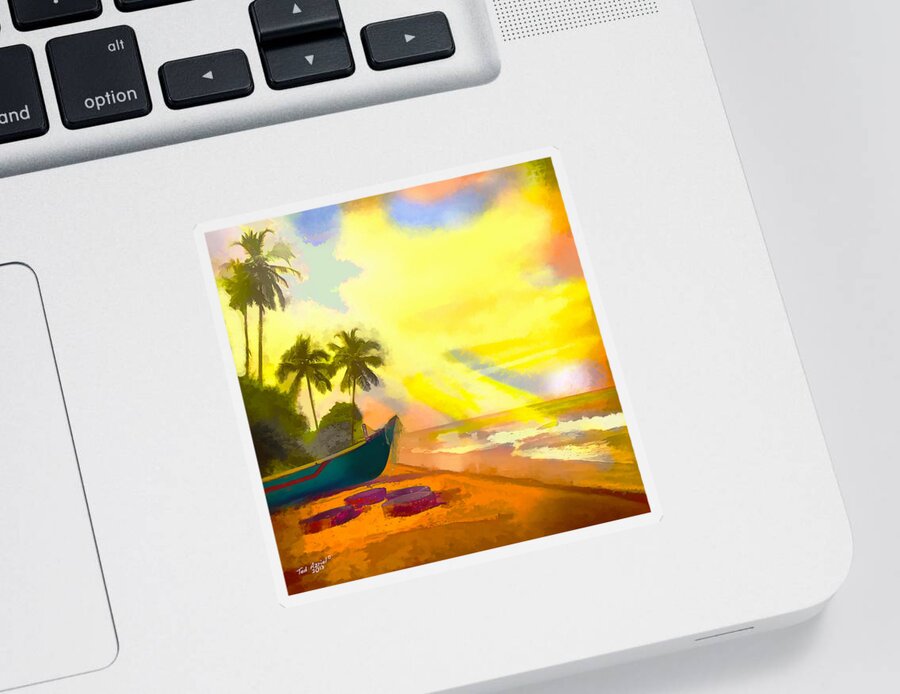 Beach Art Paintings Sticker featuring the painting My Special Island by Ted Azriel