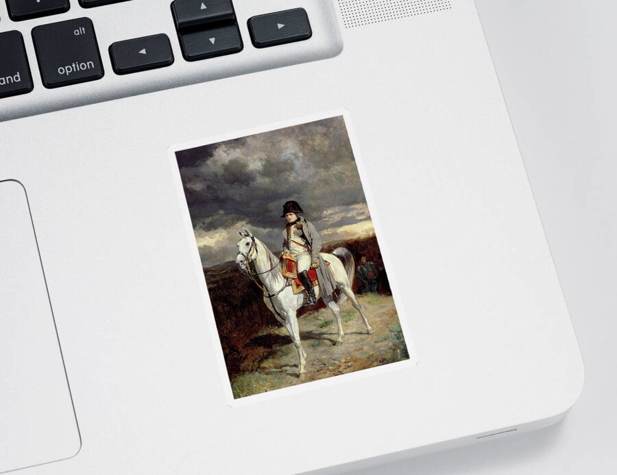 Napoleon Bonaparte (1769-1821); Equestrian Portrait; Uniform; Horse; Hat; Emperor; On Campaign; Male; Grey Coat; France Sticker featuring the painting Napoleon Bonaparte by Jean-Louis Ernest Meissonier