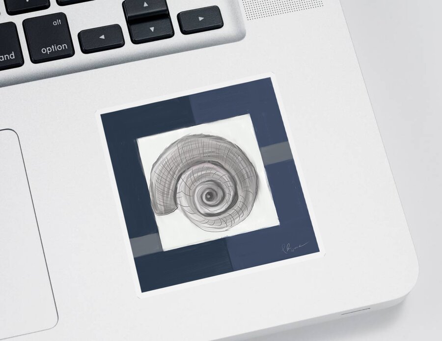 Seashell Sticker featuring the painting Navy Seashells II - Navy and Gray Art by Lourry Legarde
