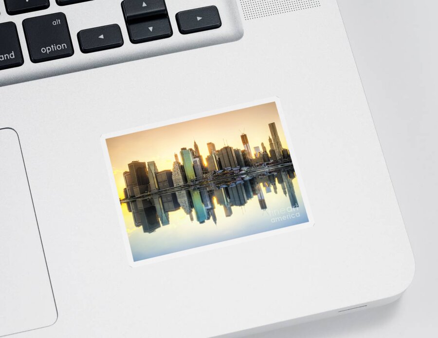 Yhun Suarez Sticker featuring the photograph New York Skyline Sunset by Yhun Suarez