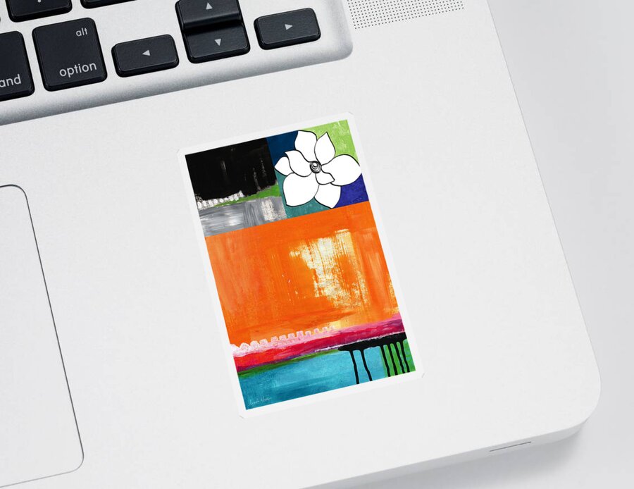 Magnolia Sticker featuring the painting Night Bloom- colorful abstract art by Linda Woods