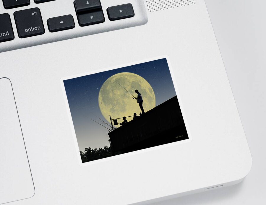 2d Sticker featuring the photograph Night Fishing Silhouette by Brian Wallace
