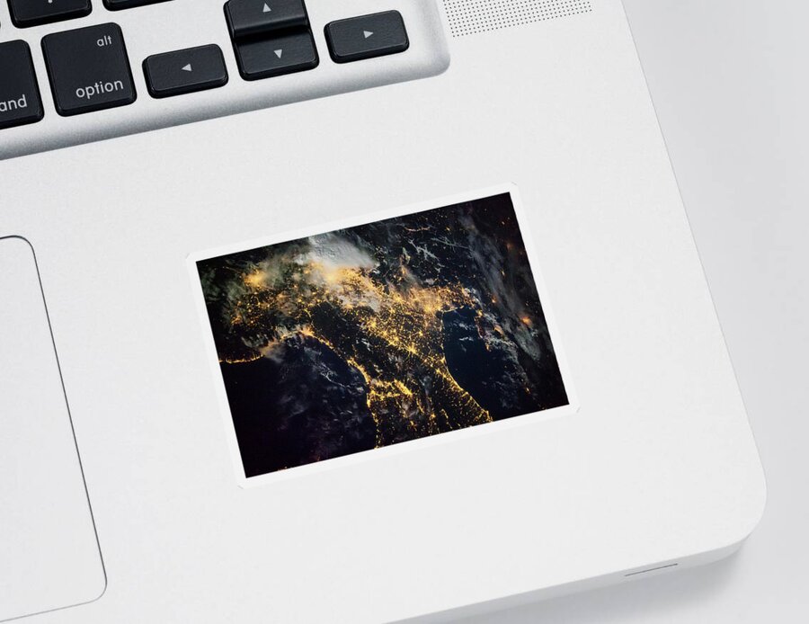 Photography Sticker featuring the photograph Night Time Satellite Image Of Genoa by Panoramic Images