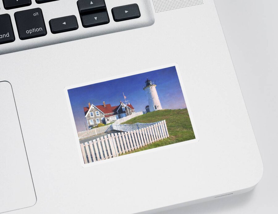Lighthouse Sticker featuring the mixed media Lighthouse At Nobska Point by Jean-Pierre Ducondi