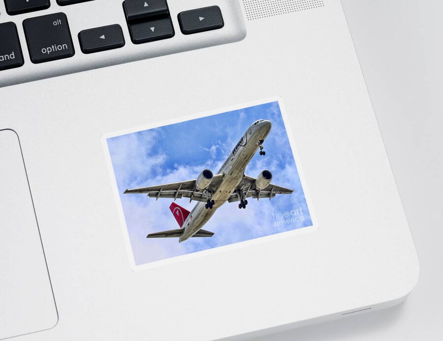 Airplane Sticker featuring the photograph Northwest Coming In by Diana Sainz by Diana Raquel Sainz