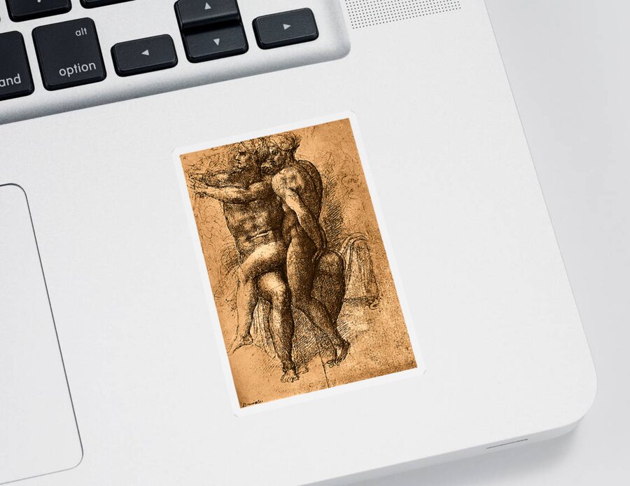 Nude Study Number One Sticker featuring the painting Nude Study Number One by Michelangelo Buonarroti