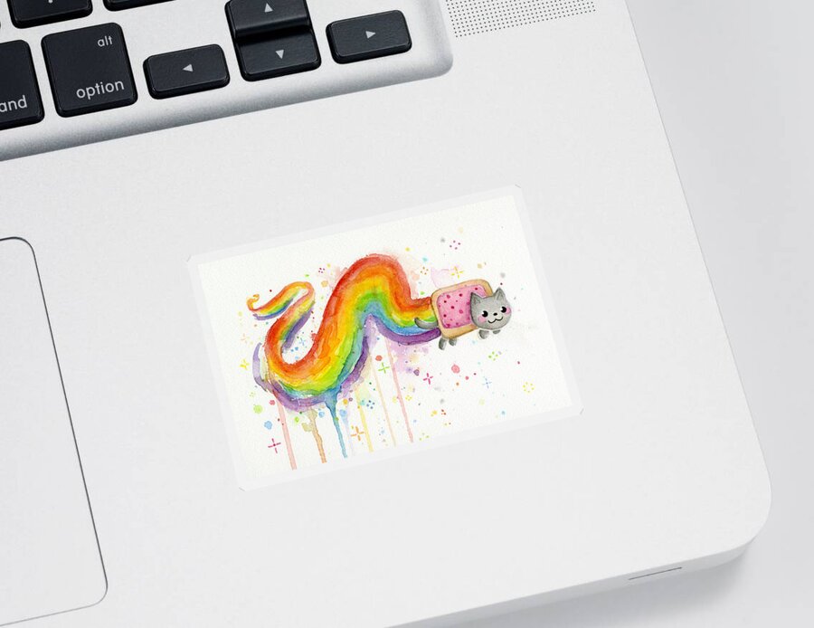 Nyan Sticker featuring the painting Nyan Cat Watercolor by Olga Shvartsur