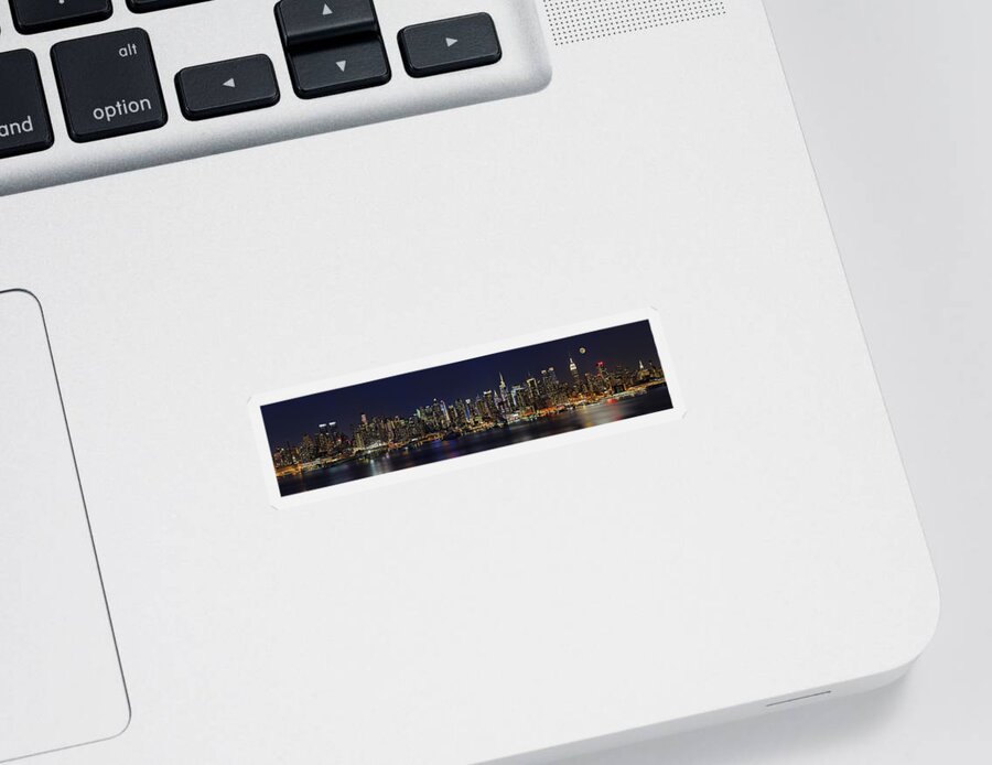 New York City Skyline Pano Sticker featuring the photograph NYC Skyline Full Moon Panorama by Susan Candelario