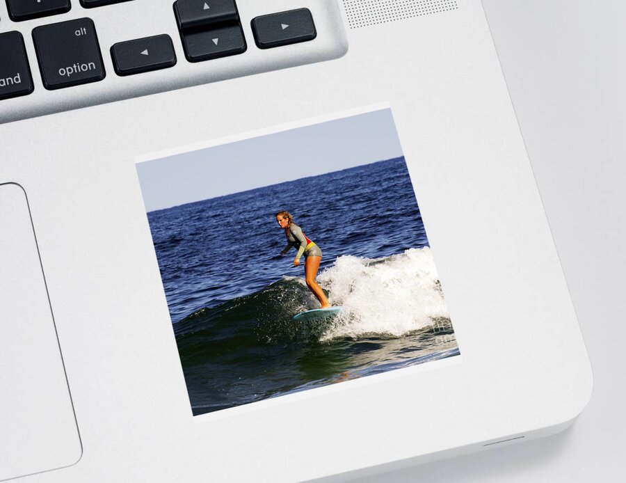 Fine Art Photography Sticker featuring the photograph OBX Surfer Girl by Patricia Griffin Brett