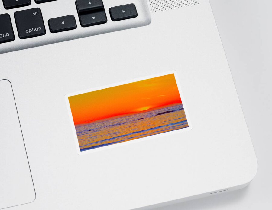 Seascape Sticker featuring the photograph Ocean Sunset In Orange And Blue by Ben and Raisa Gertsberg