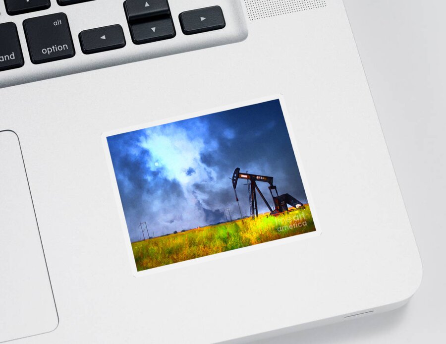 Oil Field Sticker featuring the photograph Oil Pump Field by Wingsdomain Art and Photography